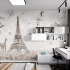 Miniatura fototapety Surrealistyczny Paryż z Wieżą Eiffla we wnętrzu pokoju nastolatka