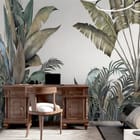 Miniatura fototapety Tropikalne Liście na Jasnym Tle we wnętrzu sypialni