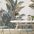 Miniatura fototapety Tropikalne Liście na Jasnym Tle we wnętrzu kuchni