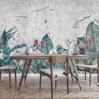 Miniatura fototapety Tropikalne liście i kwiaty we wnętrzu kuchni