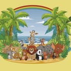 Miniatura fototapety Zwierzęta na plaży pod tęczą