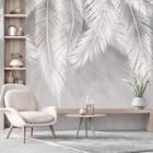 Miniatura fototapety Białe liście palmowe na szarym tle we wnętrzu przedpokoju