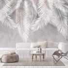 Miniatura fototapety Białe liście palmowe na szarym tle we wnętrzu salonu