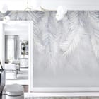 Miniatura fototapety Białe liście palmowe na szarym tle we wnętrzu salonu