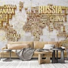 Miniatura fototapety Mapa świata z nazwami krajów we wnętrzu salonu