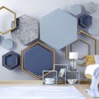 Miniatura fototapety Geometryczne Heksagony z Marmurem we wnętrzu sypialni