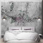 Miniatura fototapety Kwiatowa gałąź na abstrakcyjnym tle we wnętrzu sypialni