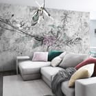 Miniatura fototapety Kwiatowa gałąź na abstrakcyjnym tle we wnętrzu salonu