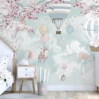 Miniatura fototapety Balon z królikami i kwiatami we wnętrzu pokoju nastolatka