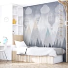 Miniatura fototapety Góry z balonami na niebie we wnętrzu pokoju nastolatka