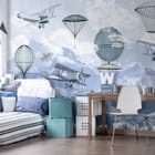 Miniatura fototapety Góry dziecięce z balonami i samolotami we wnętrzu pokoju dziecka
