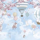 Miniatura fototapety Zwierzęta z balonami na tle nieba