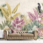 Miniatura fototapety Tropikalne liście w kolorach natury we wnętrzu salonu