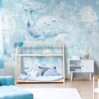 Miniatura fototapety Wieloryb w chmurach z balonami we wnętrzu pokoju dziecka