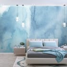 Miniatura fototapety Abstrakcyjne Niebieskie Plamy we wnętrzu sypialni