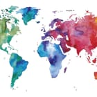 Miniatura fototapety Kolorowa mapa świata w akwareli