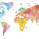 Miniatura fototapety Kolorowa mapa świata na białym tle