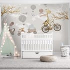 Miniatura fototapety Żyrafa na rowerze z przyczepkami we wnętrzu pokoju dziecka