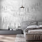 Miniatura fototapety Mglisty las z drzewami iglastymi we wnętrzu sypialni