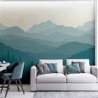 Miniatura fototapety Warstwowe pasma górskie i las we wnętrzu pokoju nastolatka