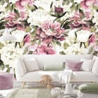 Miniatura fototapety Piwonie na białym tle we wnętrzu salonu