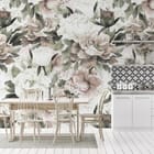 Miniatura fototapety Kwiaty piwonii z liśćmi we wnętrzu kuchni