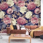 Miniatura fototapety Kwiaty piwonii na ciemnym tle we wnętrzu salonu