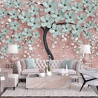 Miniatura fototapety Drzewo z kwiatami na różowym tle we wnętrzu salonu