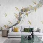 Miniatura fototapety Złote ptaki na marmurze we wnętrzu salonu