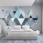 Miniatura fototapety Geometryczne trójkąty i kule we wnętrzu sypialni