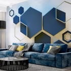 Miniatura fototapety Ciemne sześciokąty na marmurze we wnętrzu salonu