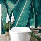 Miniatura fototapety Zielone liście z wyraźnym żyłkowaniem we wnętrzu łazienki