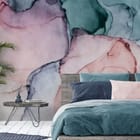 Miniatura fototapety Kolorowe Plamy w Stonowanej Palecie we wnętrzu sypialni