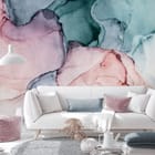 Miniatura fototapety Kolorowe Plamy w Stonowanej Palecie we wnętrzu salonu