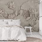 Miniatura fototapety Kwiaty lotosu i liście 3D we wnętrzu sypialni