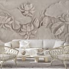 Miniatura fototapety Kwiaty lotosu i liście 3D we wnętrzu salonu