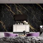 Miniatura fototapety Czarny marmur z żółtymi żyłkami we wnętrzu sypialni