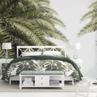 Miniatura fototapety Zielone liście palmowe na niebie we wnętrzu sypialni