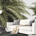 Miniatura fototapety Zielone liście palmowe na niebie we wnętrzu salonu