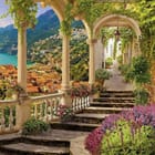 Miniatura fototapety Kamienne schody z widokiem na miasto