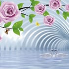 Miniatura fototapety Różowe róże i łabędzie w tunelu