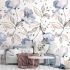 Miniatura fototapety Niebieskie Kwiaty na Jasnym Tle we wnętrzu salonu