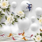 Miniatura fototapety Białe kwiaty z zielonymi liśćmi