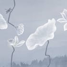 Miniatura fototapety Białe kwiaty lotosu i góry