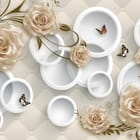 Miniatura fototapety Kremowe róże i białe okręgi