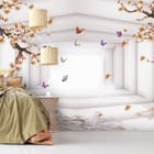 Miniatura fototapety 3D tunel z kwiatami wiśni we wnętrzu sypialni