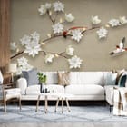 Miniatura fototapety Gałąź z Białymi Kwiatami 3D we wnętrzu salonu