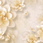 Miniatura fototapety Kremowe kwiaty z ceglaną teksturą