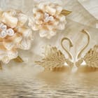 Miniatura fototapety Dekoracyjne kwiaty i łabędzie