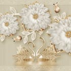 Miniatura fototapety Trzy białe kwiaty i złote łabędzie